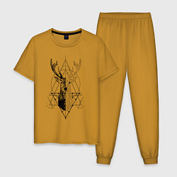 Пижама хлопковая мужская Polygonal deer, цвет: горчичный
