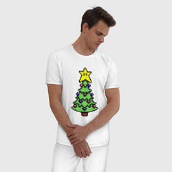 Пижама хлопковая мужская Пиксельная елка, цвет: белый — фото 2