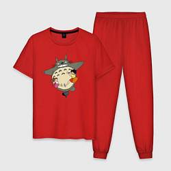 Пижама хлопковая мужская Тоторо и девочки, цвет: красный