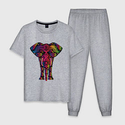 Пижама хлопковая мужская  Слон с орнаментом, цвет: меланж