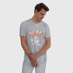 Пижама хлопковая мужская Пара влюбленных зайчиков, цвет: меланж — фото 2