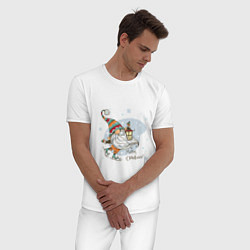 Пижама хлопковая мужская Рождественский гном, цвет: белый — фото 2