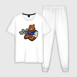 Пижама хлопковая мужская Крутой медведь mr Bear, цвет: белый