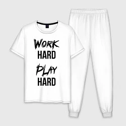 Пижама хлопковая мужская Work hard Play hard, цвет: белый