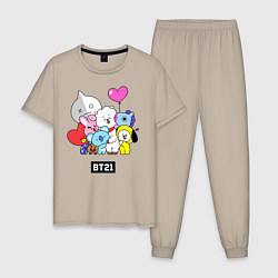 Пижама хлопковая мужская BT21, цвет: миндальный