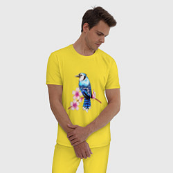 Пижама хлопковая мужская Сойка на ветке, цвет: желтый — фото 2