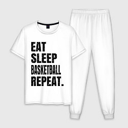 Пижама хлопковая мужская EAT SLEEP BASKETBALL REPEAT, цвет: белый