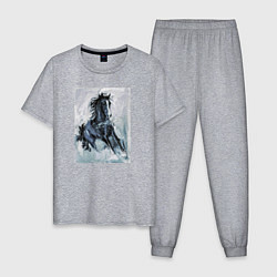 Пижама хлопковая мужская Лошадь арт, цвет: меланж