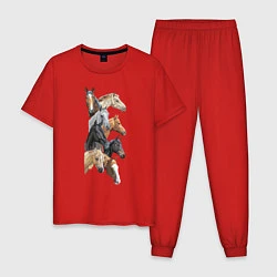 Пижама хлопковая мужская Лошади, цвет: красный
