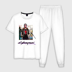 Пижама хлопковая мужская Cyberpunk 2077 Цирилла, цвет: белый