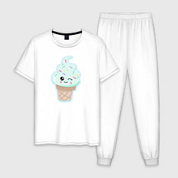Пижама хлопковая мужская Мороженка, цвет: белый