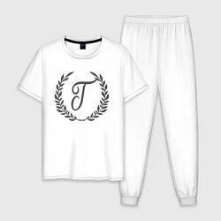 Пижама хлопковая мужская Монограмма с буквой Г, цвет: белый