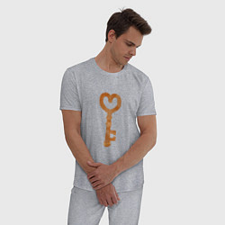 Пижама хлопковая мужская Ключ от твоего сердца, цвет: меланж — фото 2