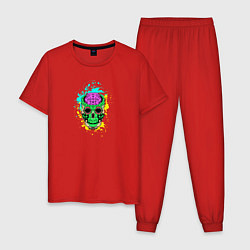 Пижама хлопковая мужская Psychedelic skull, цвет: красный