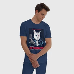 Пижама хлопковая мужская Кот Терминатор пародия, цвет: тёмно-синий — фото 2