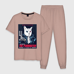 Пижама хлопковая мужская Кот Терминатор пародия, цвет: пыльно-розовый
