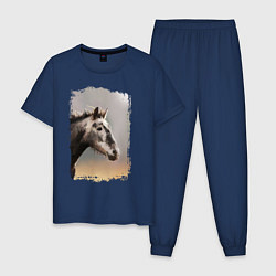 Пижама хлопковая мужская Лошадка, цвет: тёмно-синий