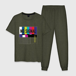 Пижама хлопковая мужская Vaporwave No Signal TV, цвет: меланж-хаки