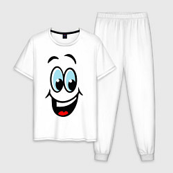 Пижама хлопковая мужская Улыбка мультяшные эмоции, цвет: белый