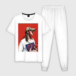 Пижама хлопковая мужская Девушка в бейсболке, цвет: белый