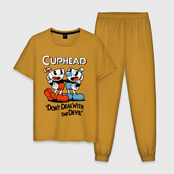 Пижама хлопковая мужская Cuphead, Dont deal with devil, цвет: горчичный