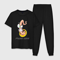 Пижама хлопковая мужская Червяк Джимм, цвет: черный
