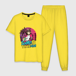 Пижама хлопковая мужская Аниме Summer Time, цвет: желтый