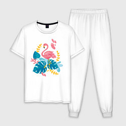 Пижама хлопковая мужская Фламинго, цвет: белый