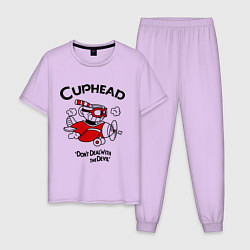 Пижама хлопковая мужская Cuphead на самолёте, цвет: лаванда