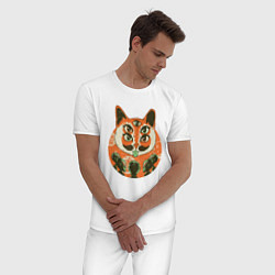 Пижама хлопковая мужская Абстрактный кот пришелец, цвет: белый — фото 2