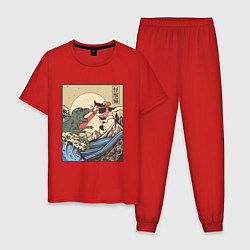 Пижама хлопковая мужская Cat Kong versus Godzilla Kaiju, цвет: красный