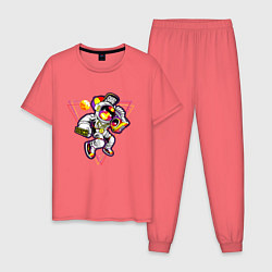 Пижама хлопковая мужская Космо диско цвета коралловый — фото 1