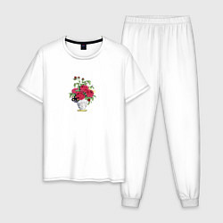 Пижама хлопковая мужская Розы в вазе, цвет: белый