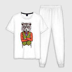 Пижама хлопковая мужская Тигр Хипстер, цвет: белый