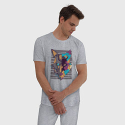 Пижама хлопковая мужская Двуликий Киберпанк Волк, цвет: меланж — фото 2