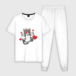 Пижама хлопковая мужская Love Cat, цвет: белый