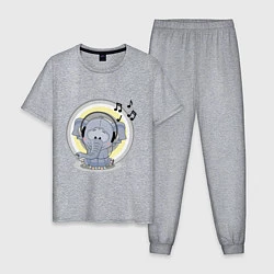 Пижама хлопковая мужская Слоненок в наушниках, цвет: меланж