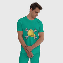 Пижама хлопковая мужская Каска и гаечные ключ, цвет: зеленый — фото 2