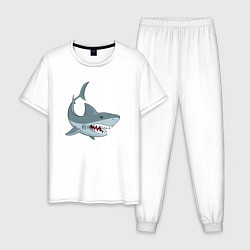 Пижама хлопковая мужская Агрессивная акула, цвет: белый
