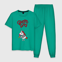 Пижама хлопковая мужская Green Day Unicorn, цвет: зеленый