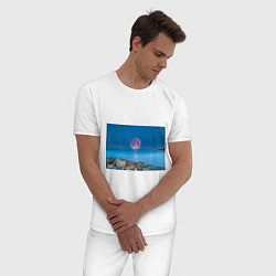 Пижама хлопковая мужская Лунный пляж, цвет: белый — фото 2