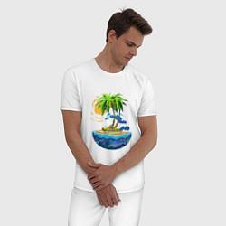 Пижама хлопковая мужская Морской мир, цвет: белый — фото 2