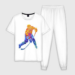 Пижама хлопковая мужская Хоккеист, цвет: белый