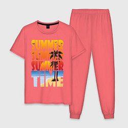 Пижама хлопковая мужская SUMMER TIME, цвет: коралловый