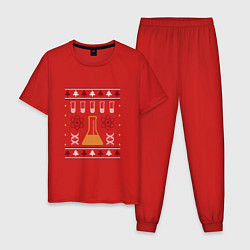 Пижама хлопковая мужская Наука Science Вязаный свитер, цвет: красный