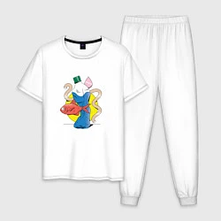 Пижама хлопковая мужская Абстрактный натюрморт - рыба, цвет: белый
