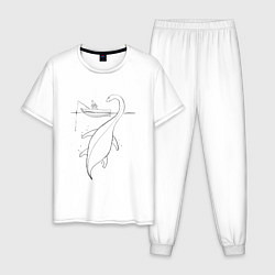 Пижама хлопковая мужская Рыбак и Несси, цвет: белый