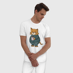 Пижама хлопковая мужская Сонный Кот, цвет: белый — фото 2