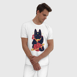 Пижама хлопковая мужская Space cat, цвет: белый — фото 2