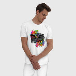 Пижама хлопковая мужская Взгляд совы, цвет: белый — фото 2